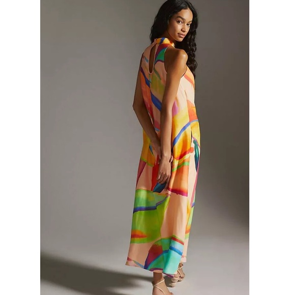 COPY - Anthropologie Farm Rio Maxi Dress Halter Abstract Painterly Pocket - Picture 2 of 6